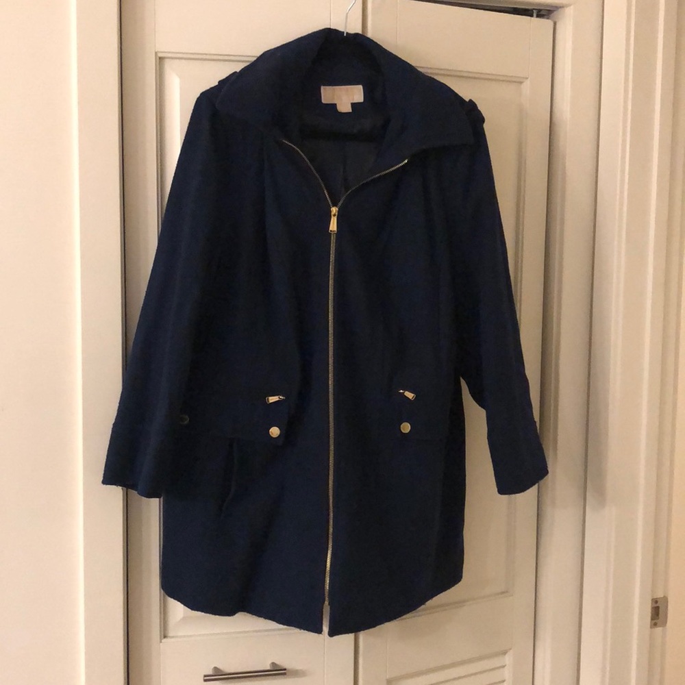 Michael Kors Dark Blue Pea Coat with Gold Accents